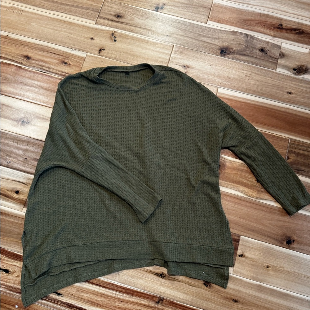 Olive Waffle Knit Long Sleeve Top